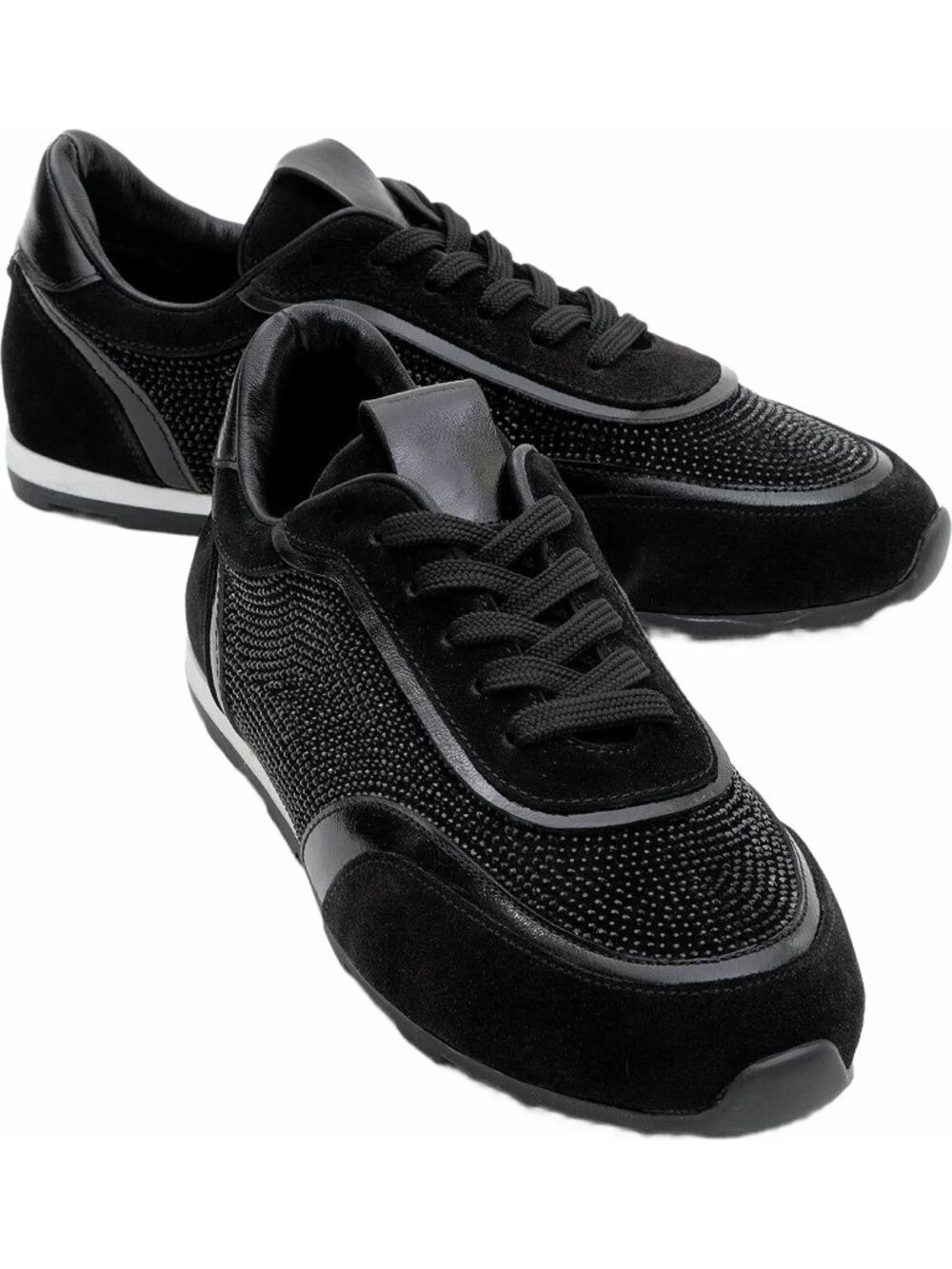 Luvishoes Bonia Black Rhinestone Crystal Suede Leather Sneakers NEW